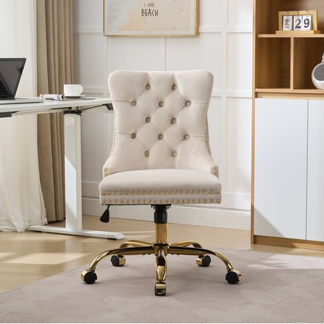 MEUBLIV Silla de oficina 63x50x98 cm beige de terciopelo – giratoria y ajustable (1/5)
