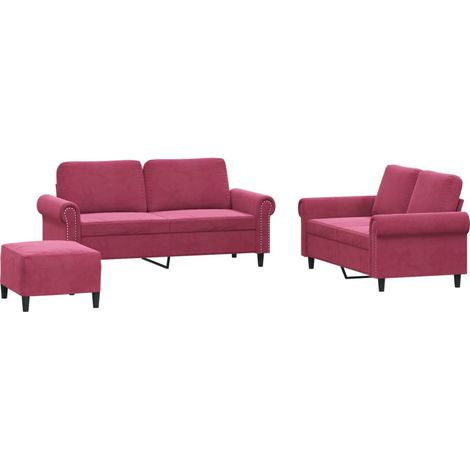 Maison Exclusive - Set di Divani 3 pz con Cuscini Rosso Vino in Velluto