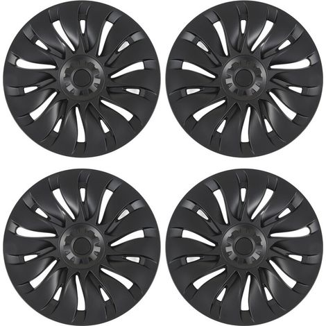 4 pièces 19 pouces capuchon de moyeu de roue noir mat moyeu de roue automobile entièrement enveloppant le protecteur de jante de remplacement pour Tesla modèle Y 2020 à 2023 (1/5)