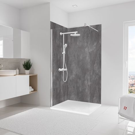Schulte – Pack de 2 panneaux muraux 100 x 210 cm – Schiste anthracite – Revêtement pour douche et salle de bain – Résistance à la chaleur 100°C