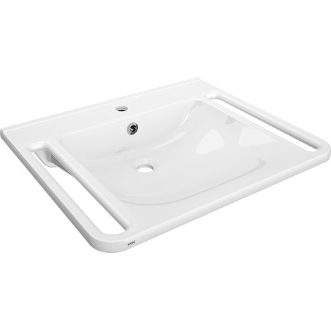 KWC AR Einzelwaschtisch, MEDCARE, MIRANIT,  650x150x550 mm, weiß, Hl., Ül., Griff