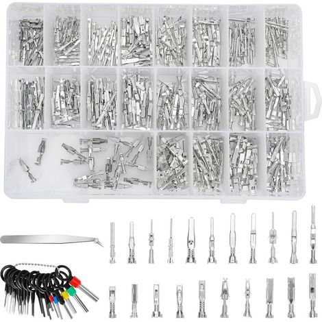 Bornes de connecteur automobile, 21 types – 420 pièces, 1/1,5/1,8/2/2,2/2,3/2,8/3,5 mm, bornes de fil électrique de voiture, broches de fil mâle et femelle, extracteur d'aiguilles à 18 broches (1/5)
