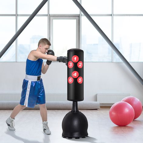 Saco de boxeo de pie de 165 cm para adultos, independiente, resistente, con base de ventosa. Ideal para entrenar y practicar boxeo. Apto para profesionales y principiantes. Color negro. (1/5)