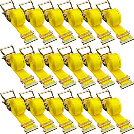 VEVOR Sangles a Cliquet, Lot de 18, Sangles deArrimage E-Track, 4,57 m x 5 cm, Sangle de Serrage Polyester, Mecanisme a Cliquet Lisse, pour Motos, Barres de Toit de Voiture, Camion, Remorque Cargaison