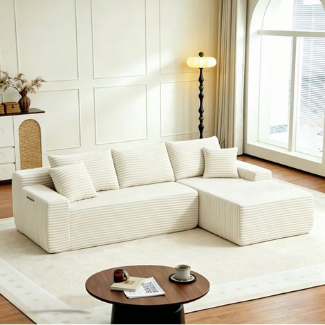 Sofá modular en L 239x156 cm de pana beige, chaise longue derecha para salón y dormitorio - CHICFURN (1/5)