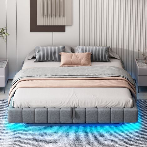 Cama tapizada 180x200 cm gris, con almacenaje hidráulico y LED (1/5)