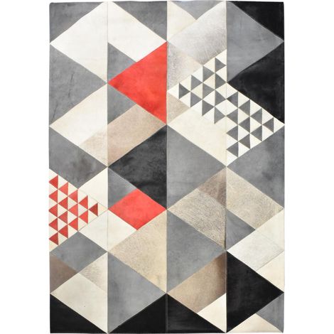 Tapis en peau de vache 200x290 rouge et gris kilm fait à la main REDTRI (1/5)