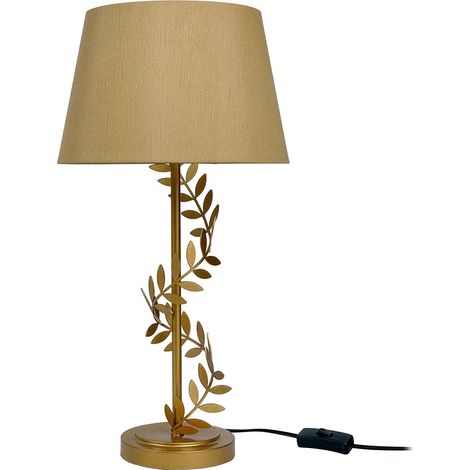Lampe de table Relaxdays, pied en métal, abat-jour en tissu, E27, HxP : 55x27 cm, lampe dorée avec câble