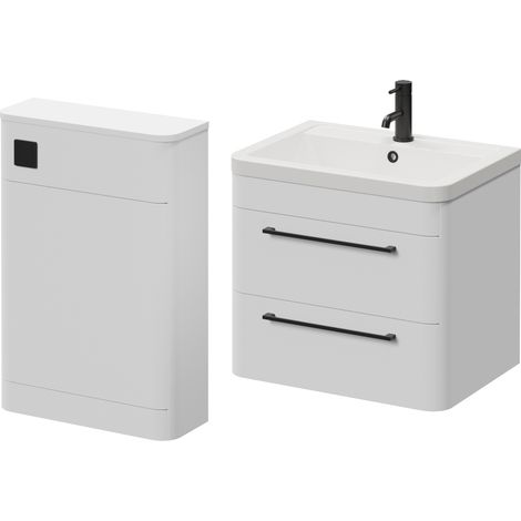 Oslo Gloss White 1150mm Wall Mounted Vanity Unit Toilet Suite with Anya Basin - 1150mm - Matt Black 320mm HandleWithout Jubilee Toilet Pan