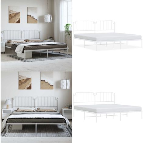 Cadre de lit métal sans matelas et tête de lit blanc 193x203 cm - Cadre De Lit - Lit Double - Lit Metal - Lit Blanc - Meuble Chambre - Home & Living (1/5)
