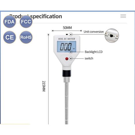 Compteur de conductivité du sol intelligent numérique EC-98361 capteur de piscine testeur EC instrument d'analyse du sol une pièce (1/2)