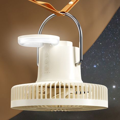 Ventilateur de camping extérieur, ventilateur de plafond de tente haute capacité avec éclairage USB, petit ventilateur trépied de camping extérieur, beige. (1/5)
