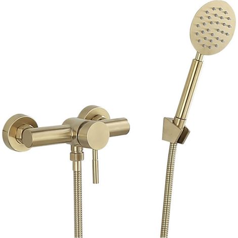 Robinet de Douche de Douche de la Salle de Bain Robinet de Douche à Oreille brossé Mural, Salle de Bain à Froid et de Douche Tapis(Style 1 Brushed Gold) (1/5)