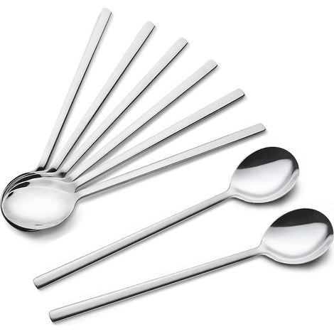 Cuillères, lot de 8 cuillères coréennes en acier inoxydable, 21,5 cm (8,5 pouces) pour la soupe (1/5)
