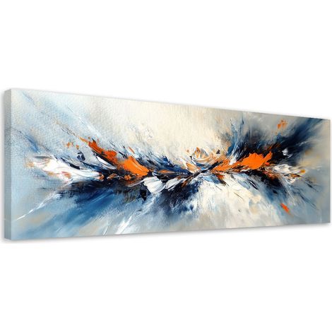 Tableau déco Abstrait Gris Bleu Orange 90x30 (1/5)
