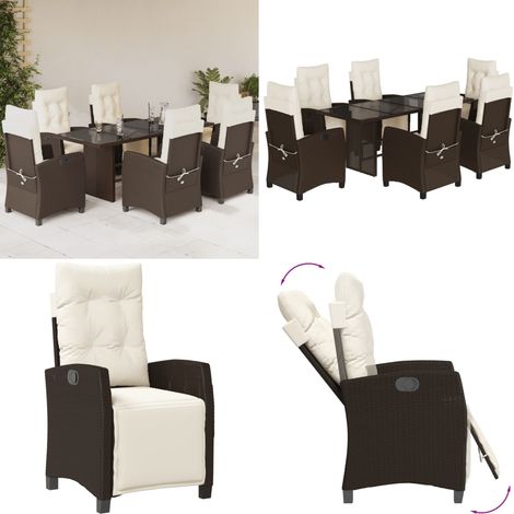 7-tlg. Garten-Essgruppe mit Kissen Braun Poly Rattan - Gartensessel - Gartenmöbel Set - Outdoor Möbel - Terrassenmöbel - Gartentisch - Home & Living