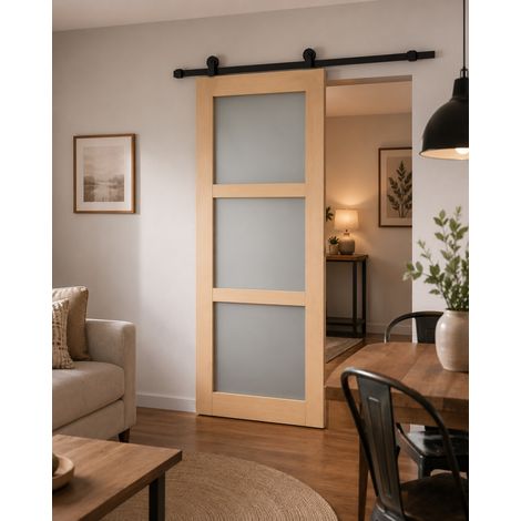 Porta Scorrevole Ayous 3 Ante Grigio RAL 7035 H204 x L83 + Binario Nero (1/2)