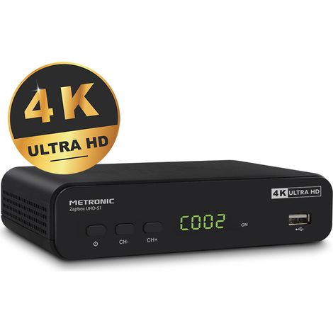 Metronic – Décodeur TNT UHD 4K – Récepteur TNT rétro-compatible – Port USB pour enregistrement et lecture multimédia – Fonction TIME SHIFT