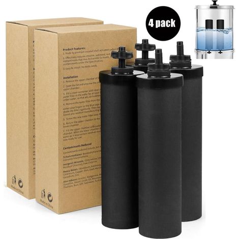 Lot de 4 filtres à eau par gravité – Charbon actif de noix de coco – Réduction contaminants 99,99% – Compatible avec systèmes Weeplow, Berkey, Doulton