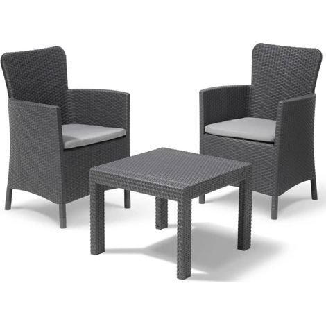 Conjunto Keter 2 Sillones + Mesa Abierta BALCÓN SALVADOR Grafito (1/4)