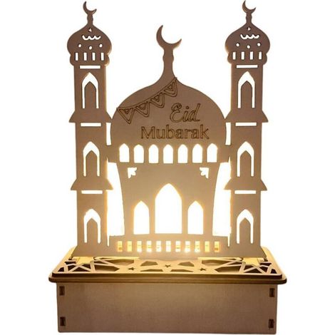 Lampe LED Ramadan en Bois Portable - Décoration de Table Lumineuse pour Aïd, Idéale comme Veilleuse de Nuit Élégante (1/5)