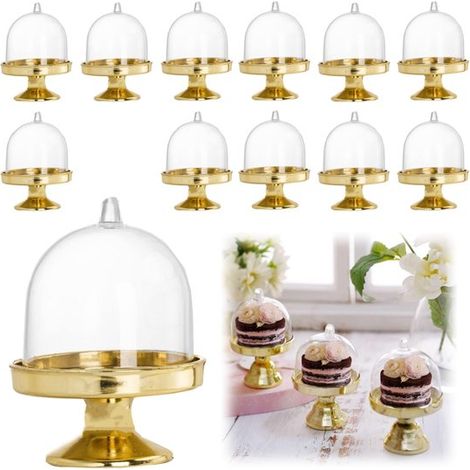 Présentoirs à desserts 12 pièces - supports mini gâteaux 7 x 5 cm avec cloche, doré (1/5)