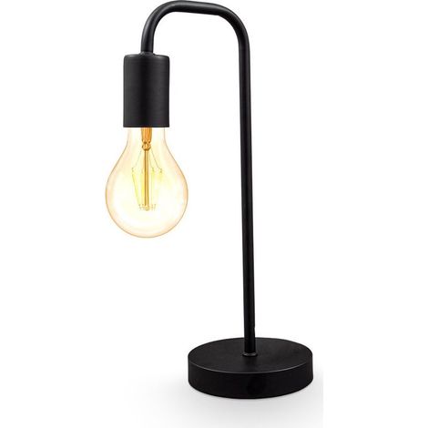 B.K. Licht lampe de table rétro métal noir mat forme courbée douille E27 câble avec interrupteur lampe de chevet vintage pour salon chambre (1/4)