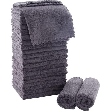 Ensemble de serviettes de bain ultra-douces, 30 x 30 cm, paquet de 24, en polaire corail absorbante à séchage rapide, serviettes pour le visage et les doigts (gris). (1/5)