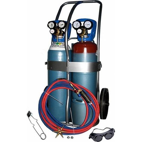GCE – Poste à souder oxyacétylénique bi-gaz – Soudage 0,3 à 6 mm tous métaux – Autonomie 8h – Chariot et bouteilles inclus