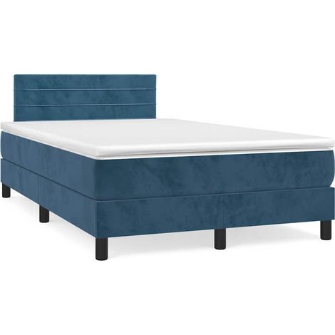 vidaXL Letto a Molle con Materasso e LED Blu Scuro 120x190 cm in Velluto (1/5)