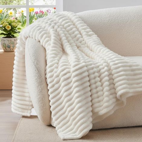 Manta de lana color crema de 130 x 150 cm  Un regalo suave, cálido y acogedor textura afelpada estilo unisex (1/5)