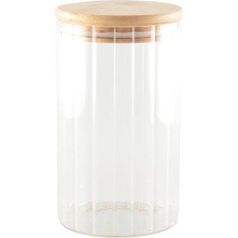 Bocal de Conservation en Verre avec Couvercle en Bois Pot de Stockage 9 x 9 x 15 cm - PANGIVO (1/5)