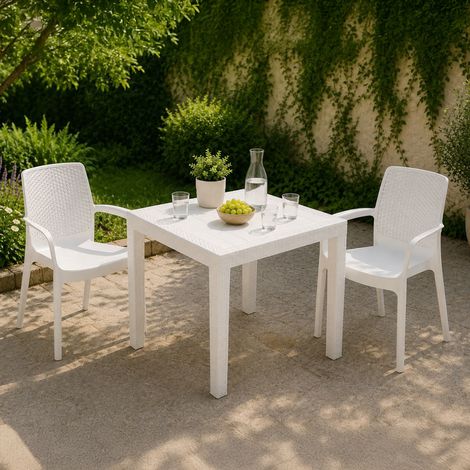 Set de Jardín Matali, Salón Exterior 2 Plazas, Mesa Hecha en Italia, Impermeable e Hidrorrepelente, Blanco (1/3)