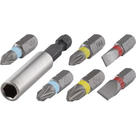 Wolfcraft Bit-Satz Solid, 7 Teile:. 1 Bithalter 6 Bits Schlitz 1,0 + 1,2 (1/2)