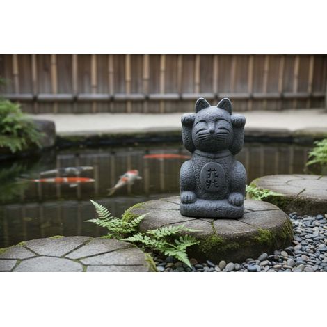 Statua Maneki-neko in ceramica – Gatto portafortuna - altezza 21 cm. (1/5)