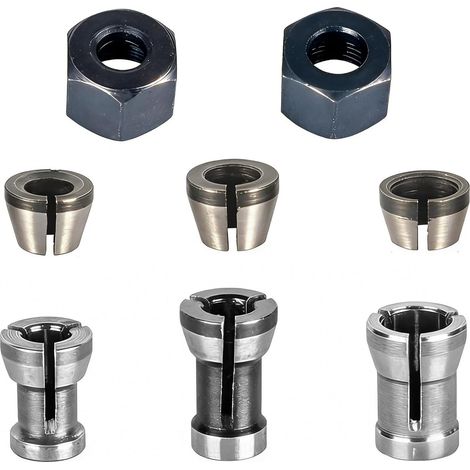 6PCS Adaptateurs de Serrage+2 Écrous en Acier Carboné Haute Précision,Tête Adaptateur Convertisseur pour Perceuses Machine de Gravure,pour Fraiseuses à Bois, Outils de Coupe (1/5)