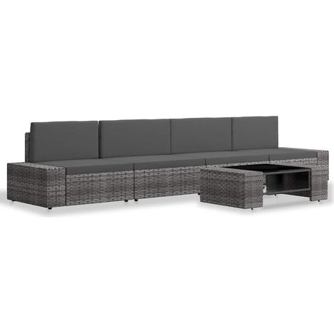 Maison Exclusive - 5-tlg. Garten-Lounge-Set Poly Rattan Grau (1/5)