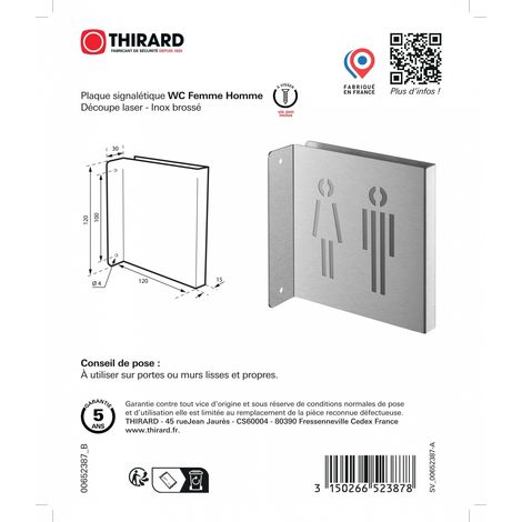 Targa segnaletica <>, acciaio inox spazzolato, 120 x 120 mm, con bordo ripiegato – THIRARD