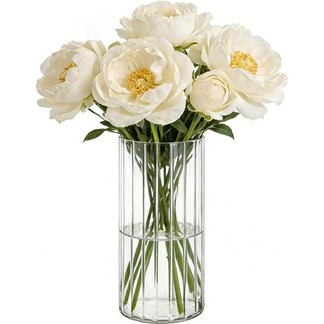 Vase en Acrylique Côtelé pour Fleurs Naturelles et Artificielles - Vase Cylindrique en Plastique Incassable - Vases Transparent Moderne pour Salon, Chambre à Coucher, Scandinave - 10x20cm (1/5)