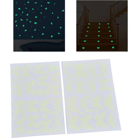Autocollants phosphorescents, stickers muraux phosphorescents, stickers adhésifs, stickers phosphorescents, stickers de décoration pour chambre d'enfant, silhouettes de papillons phosphorescents. (1/5)