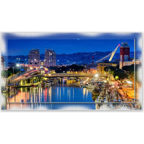 Lupia - Quadro moderno su Tela con Cornice stampata NEWEXT 75x135 cm, paesaggi localismi italiani, per casa soggiorno capezzale camera da letto hotel ufficio, PESCARA PANORAMA SERA (1/4)