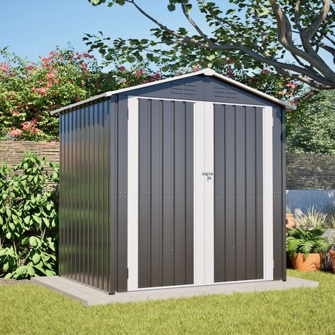 Abri de jardin en métal galvanisé 185,4 × 142,3 × 185 cm, avec fondation métallique, porte verrouillable, aérations et protection contre les intempéries – CHICFURN (1/5)