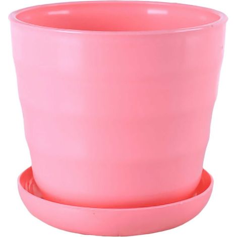 Pot de Fleurs en Résine Plastique pour Succulentes - Coloré avec Finition Brillante et Motif Rayé, Inclus Plateau Gris - Taille Grande-KZQ (1/5)