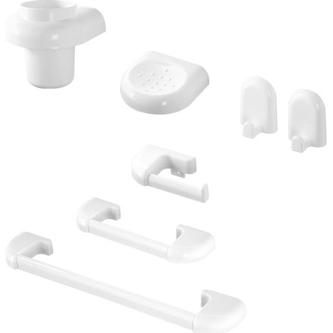 Set accessori a muro 7 pezzi in ABS bianco con doppio fissaggio  Gioia (1/5)