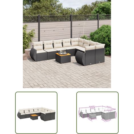 The Living Store Salon de jardin 10 pcs avec coussins noir résine tressée - Ensemble Salon De Jardin - Meuble Extérieur - Jardin Design - Mobilier De Jardin - Chaise Lounge