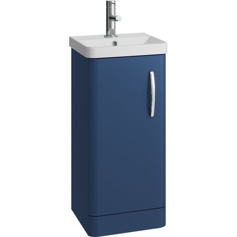 Handsacre Contemporary 1 Door Floor Standing Vanity Unit with Basin, Satin Blue, 400mm (1/4)