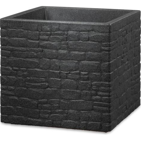 Scheurich Muretto 30, Pflanzgefäß/Blumentopf/Pflanzkübel, viereckig,  aus Kunststoff Farbe: Stony Black, 28 cm Durchmesser, 27 cm hoch, 18 l Vol. (1/5)