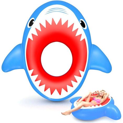Flotteurs gonflables pour piscine et jouets d'été pour la plage : matelas flottant en forme de requin, souple et solide. (1/5)