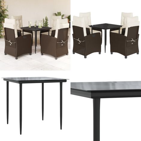 Ensemble à manger de jardin 5 pcs et coussins marron poly rotin - Chaise de jardin - Table de jardin (1/5)