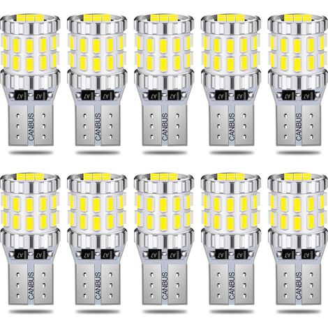 194 Ampoules LED CanBus T10 Ampoules LED Blanc 3014 Chips T10 W5W 168 2825 Ampoules LED pour Feux Position latéraux de Plaque d'immatriculation Dome Map Door Courtoisy Lumières 12-24V (10pcs)